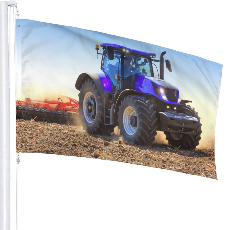 Decorative House Flag Yard Banner Wheat Harvest Tractor Print All