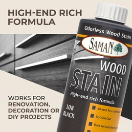 SamaN Interior Water Based Wood Stain - Natural Stain for Furniture, Moldings, Wood Paneling, Cabinets (Black TEW-108-12, 12 oz)