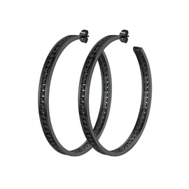Richsteel Womens Stainless Steel Large Hoop Earrings Black Hypoallergenic Pierced CZ Chunky Earings for Girls 60mm