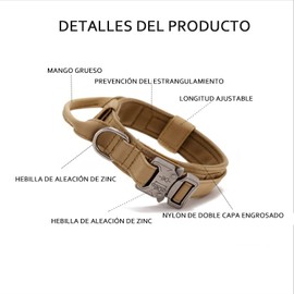 Jesir Collar De Perro Táctico，Collar De Perro De Nailon Militar Grueso con Asa Collares De Perro Hebilla De Metal Resistente Ajustable para Entrenamiento De Perros,L(Caqui)