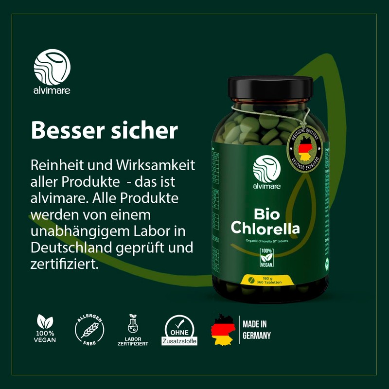 Alvimare Chlorella Tablets, 360 Pieces (180 g) - Non-GMO Premium