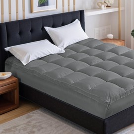 Full Mattress Topper, Extra Thick Mattress Pad Cover for Back Pain with Soft Down Alternative Fill, Cooling Breathable Pillow Top Protector with 8-21 Inch Deep Elastic Pocket (54x75 Inches, Grey)