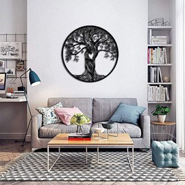 LIKEUDO 30 cm Tree of Life Black Metal Tree of Life Decoration Living Room Wall Decoration Wall Art Bedroom Viking Tree of Life