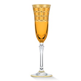 Lorren Home Trends Amber Color Champagne Flutes with Gold Rings, Set of 4