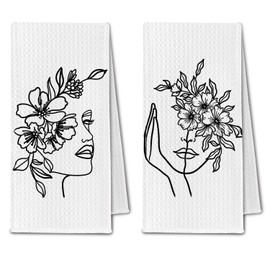 ChissNook Minimalist Line Kitchen Towels, Modern Abstract Floral Dish Towels Drying Cloth for Kitchen, Aesthetic Drawing Female Decorative Hand Towels for Bathroom Set of 2, 16x24 Inch