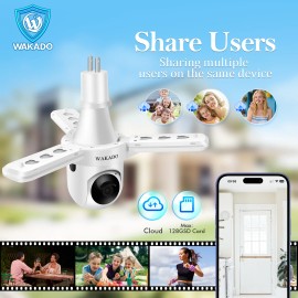 Smart Light Bulb Camera 2MP PTZ Night Vision Alexa Google Home Wifi Motion Track 128G Storage Dual VoiceNetwork: Wi-Fi, Resolution: 1080P