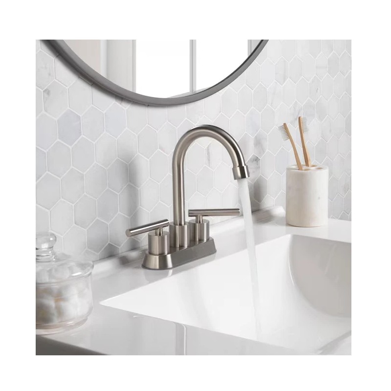 Project Source Larton Brushed Nickel 4in centerset WaterSense Bathroom Faucet