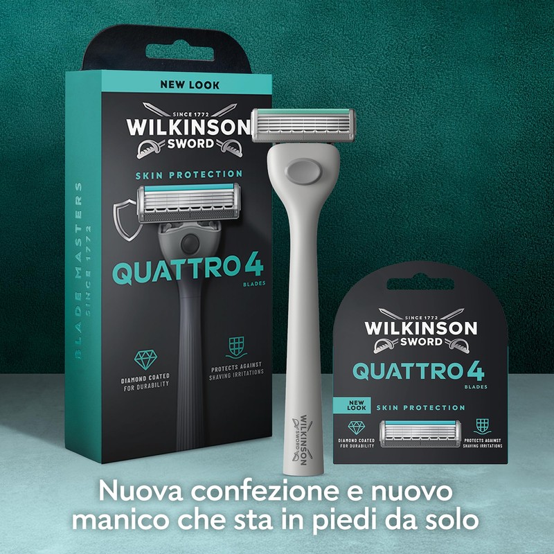 Wilkinson Sword Quattro, rasoio da uomo, formato convenienza, 4 lame