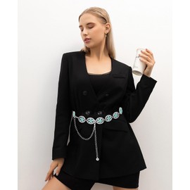 HIQUACC Western Belt for Women Turquoise Chain Belt Metal Concho Belt Cowgirl Belt Country Concert Outfit (A Silver-M)