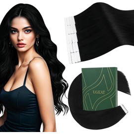 Ugeat Tape in Hair Extensions Human Hair Black 18 Inch InvisibleTape Hair Extensions 50G 20Pcs Human Hair Tape Extensions No Tangling Or Shedding Jet Black #1