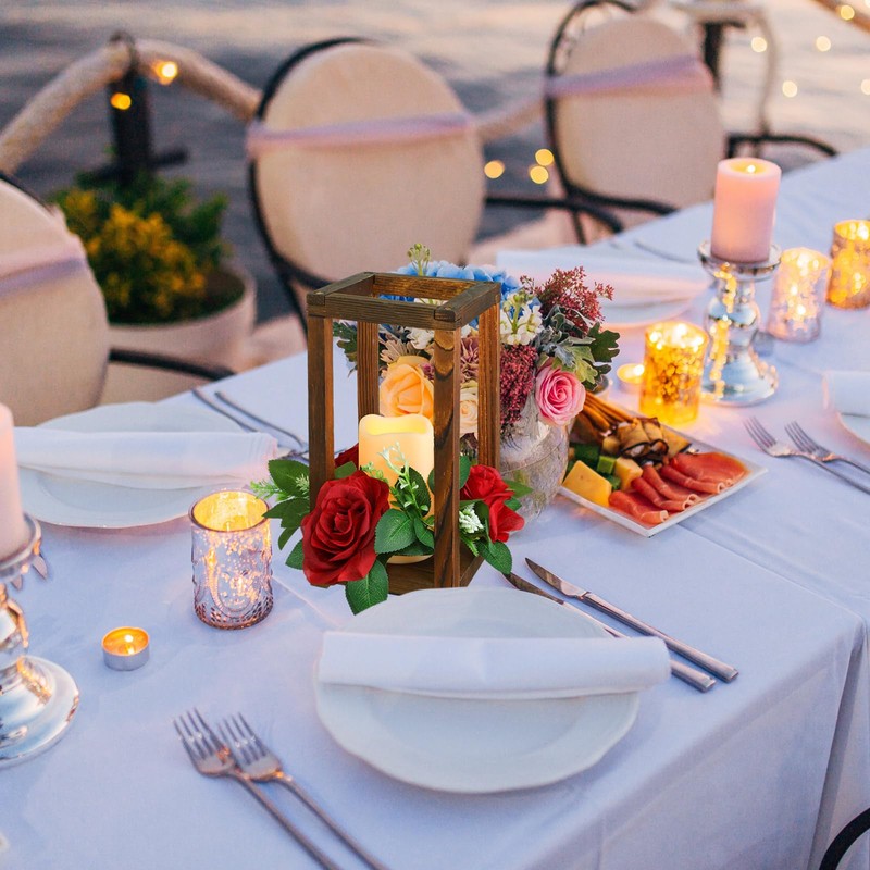 Hushee 30 Pcs Integrated Wedding Lantern Centerpiece Rustic Wooden Holder