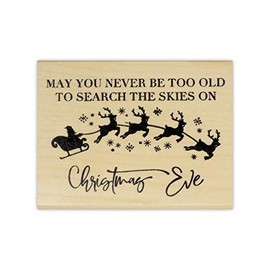 May you Never be too Old to Search the Skies Rubber Stamp - Christmas Blessing Sentiment with Santa and Sleigh#26