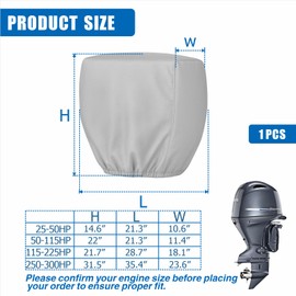 Outboard Motor Cover, 600D Heavy Duty Waterproof Trailerable Boat Engine Cover, Universal for Mercury, Yamaha, Suzuki, Evinrude. Gray (250hp-300hp)