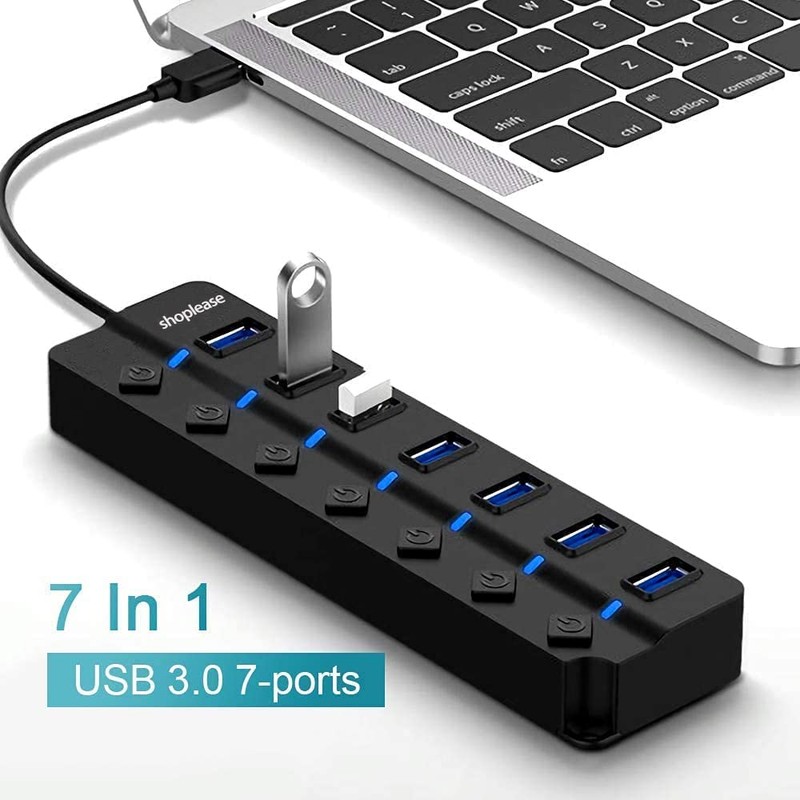 USB 3.0 Splitter with 5V/2A Power Adapter, 7-Port USB 3.0