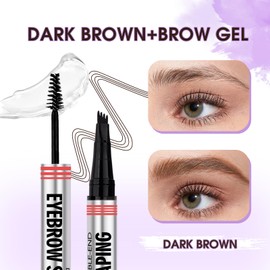 2 in 1 Liquid Eyebrow Pen and Gel Double Head Eyebrow-pencil,Waterproof,Long-Lasting,Natural(03-DXJ-Dark Brown)