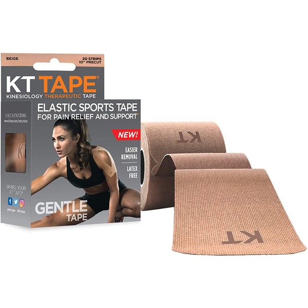 KT Tape Kinesiology Therapeutic Sports Tape, Gentle Adhesive for Sensitive Skin, 20 Precut 10 inch Strips, Beige