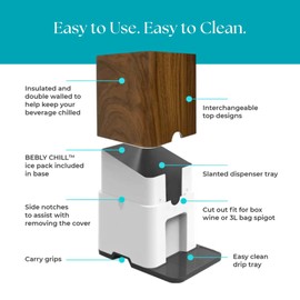 BEBLY Premium Box Wine Dispenser and Drink Dispenser | 3L Walnut Design | Includes a 3 Liter Reusable, Freezable BPA Free Bag for Any Beverage | Insulated to Chill Drinks Inside or Outside for Hours