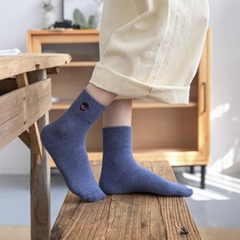 Sekuzy Women's Socks, Cotton, 10 Pair Set, Crew Length, Solid, Stylish, Cute, Embroidered, Color Socks, For Autumn, Winter, Not Stuffy, 8.7 - 9.8 inches (22 - 25 cm), Casual, Sports, Work or School