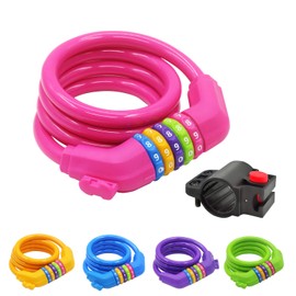 IDEALUX Sport Bike Lock Cable, 4Ft 120CM Bicycle Cable Lock with 5-Digit, High Security Self Coiling Bike Lock Combination 1200x12mm (Rose Red)