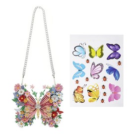 CHROMACRAFT 1 Butterfly Shaped Diamond Hanging Pendant and 1 Butterfly Wall Sticker, Rhinestone Hanging Pendant, Decorative DIY Hanging Pendant, Home Decoration