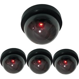 Yuarisx Dummy Dome Security Camera Outdoor Indoor with Fake Flashing Red LED Light for Home Business Wireless CCTV Surveillance 4 Pack, Black