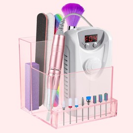 LXIANGN Nail Drill Machine & Bits Holder Storage Case,Transparent 10 Holes Nail Drill Grinding Bit Organizer Nails Manicure Tools Display Box for Nail Salon(Pink)