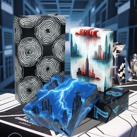 Pineraap Dreamscape Wrapping Paper 12 Sheets Mystical Dimensional Designs,Lightning,Fog City,Cryptic Symbols,Abstract Vortex Gift Wrap for Mystery Lovers,Sci-Fi Fans,20"×28"