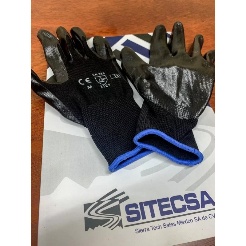TAC Guantes Nylon Negro Con Palma Nitrilo Negro Sólid 1