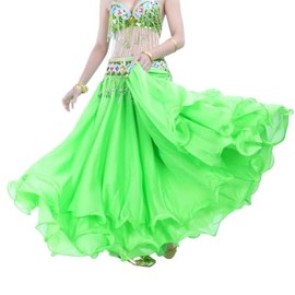 Guiran Women's Belly Dance Chiffon Skirt with Three Layers, Three Layers, Ideal for Carnival (Belt and Accessories Not Included), Fruit Green