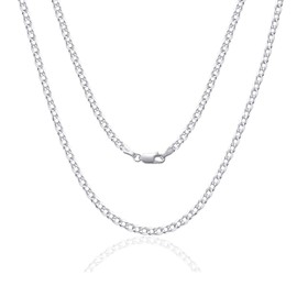 SILBERTALE 925 Sterling Silver Curb Chain Real Silver Chain for Men Women 2/3/4 mm Wide Thin Super Flat Without Pendant Necklace, Sterling Silver, No Gemstone