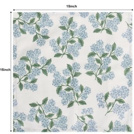 Sage Green Hydrangea Cloth Napkins Set of 12,Blue and White Vintage Floral Dinner Napkins Natural Linen Cotton -Reusable, Premium Hotel Quality Party Napkin Towels for Everyday Use, Weddings