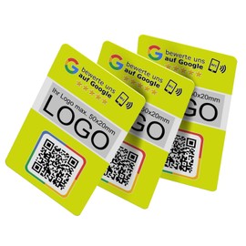 Google Review Cards Set of 3 with QR Code, NFC and Own Logo 85 x 55 mm Ideal Marketing Solution for Business