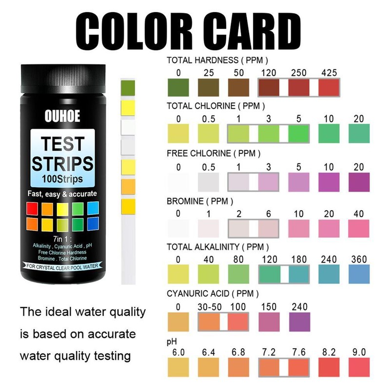 Swimming Pool Test Strips 100ct 7 in 1 Swimming Pool