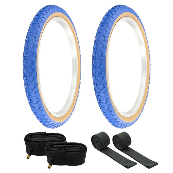 Pair of PRO+ Bicycle TIRE 20 x 2.125 Blue/Gum SIDEWALL