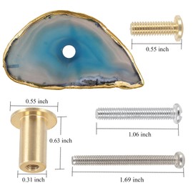 KYEYGWO Pack of 4 Blue Agate Discs Furniture Knobs with Screw, Irregular Brass Drawer Knobs, Agate Piece Cabinet Knobs, Decorative Pull Handle, Stone Dresser Knobs for Table, Door, Cupboard
