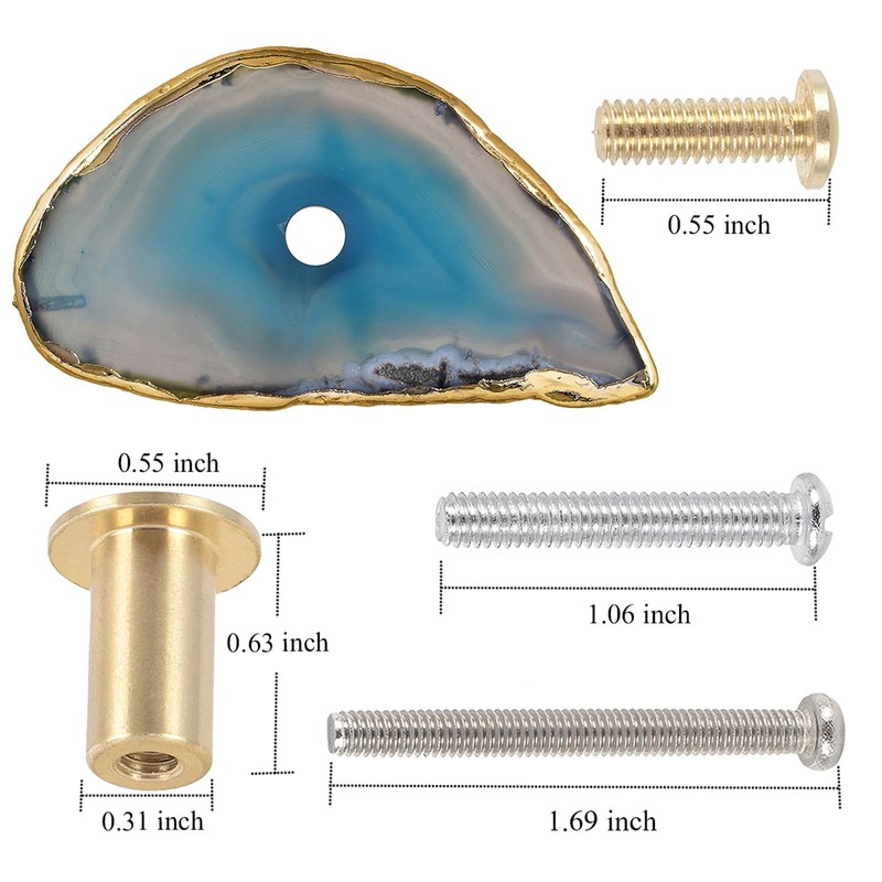 KYEYGWO Pack of 4 Blue Agate Discs Furniture Knobs with