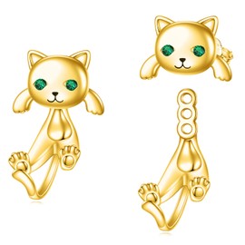 VONALA Cat Earrings for Women Gold Plated 925 Sterling Silver Cat Earrings Studs for Girls Cat Jewelry Fun Animal Earrings Gifts