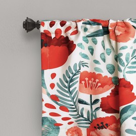 Lush Decor, 18" x 52", Multi Poppy Garden Curtains Light Filtering Window Panel Set for Living, Dining, Bedroom, 18 in L Valance