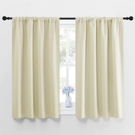 NICETOWN Blackout Curtains for Bedroom, Home Decorations Thermal Insulated Solid Rod Pocket Blackout Drapes for Cafe (Beige, One Pair, 42 x 45-inch)