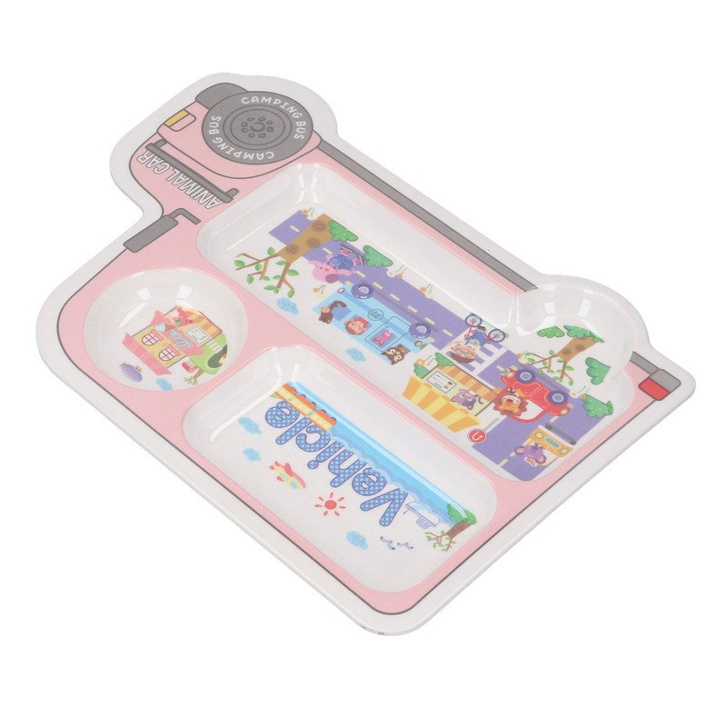 Kids Dinner Plate with Spoon Bamboo Fiber Divided Plates Cartoon