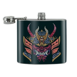 Samurai Warrior Japanese Demon Oni Mask Stainless Steel 5oz Hip Drink Kidney Flask
