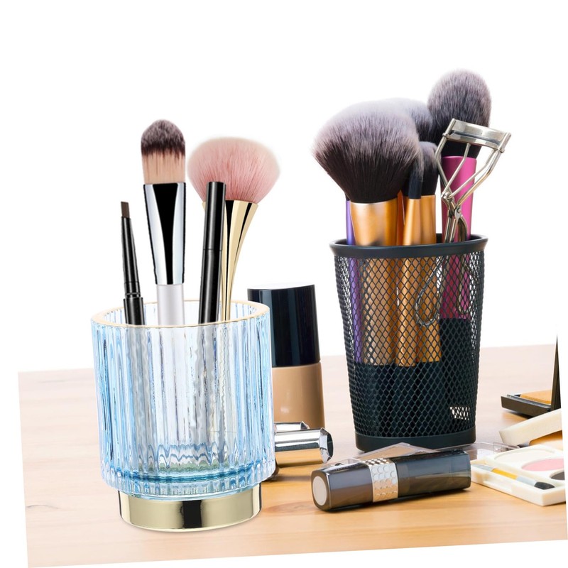 DOITOOL Cosmetic Brush Holder Thickened Glass Pencil Container Blue Small