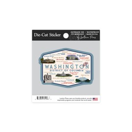 Die Cut Sticker Washington, DC, Typography and Icons, Contour Vinyl Sticker 1 to 3 inches (Waterproof Decal for Cars, Water Bottles, Laptops, Coolers), Small