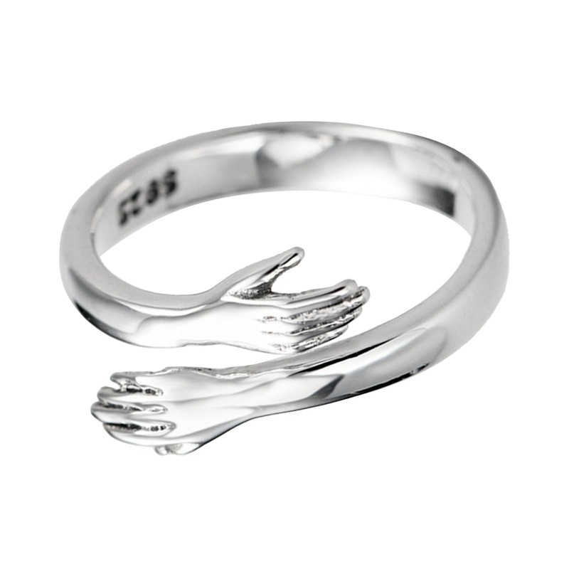 925 Silver Hug Ring Fashionable Versatile Adjustable Hugging Hands Open