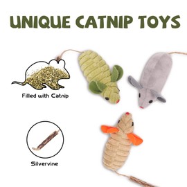 Aufeeky Catnip Toys, Silvervine Cat Toy, 3 Pcs Cute Cat Toys for Indoor Cats, Soft Plush Cat Mice Catnip Toys, Interactive Cat Teething Chew Toy for Cat Kitten Kitty