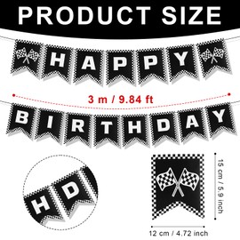 Race Car Happy Birthday Banner, Themed Party Supplies Decorations Checkered Flags Black and White Racing Banner Racing Checkered Flag Party Race Car Birthday Party Decorations