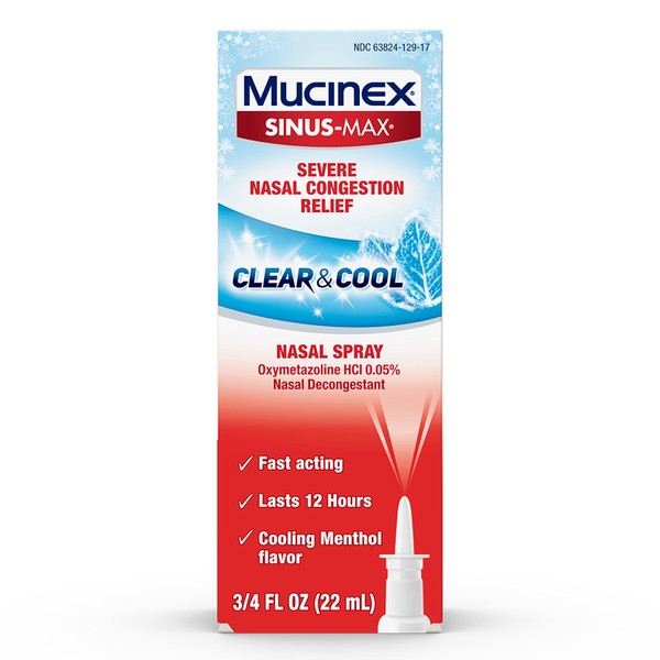 Mucinex Sinus-Max Nasal Spray Decongestant,12 Hour Over-The-Counter Medication Nose Spray for Sinus Relief, Nasal Decongestants For Adults & Sinus Congestion, Menthol Flavor, 0.75Fl Oz