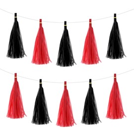 MECCANIXITY 20Pcs Black,Red Tassel Garland Banner with Rope Tissue Paper Tassels Party DIY Kits for Anniversary Wedding Birthday Party