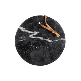 Foreside Home & Garden Round Cutting Board Black Marble & Leather
