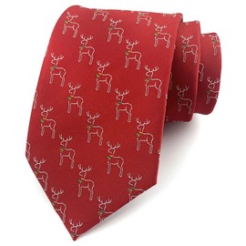 Secdtie Men's Xmas Ties Burgundy Red Cute White Elk Dress up Suit Fun Holiday Necktie